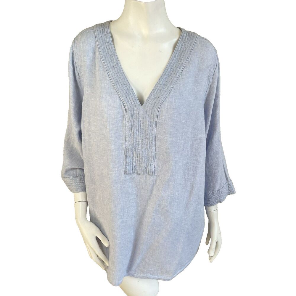 Sigrid Olsen Linen Rayon Tunic Shirt Plus Size 1X Summer Coastal Resort Top Blue